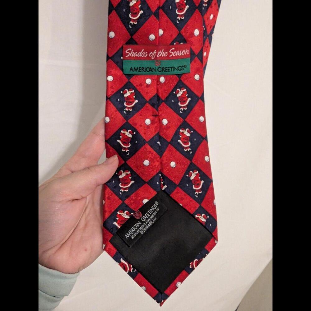Santa Golf Christmas Tie/American Greetings/Checkered/Holiday/Silk - Picture 5 of 7